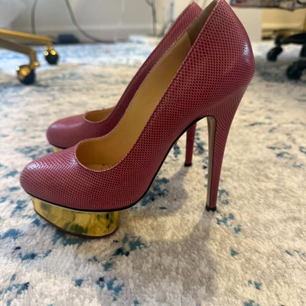 Charlotte Olympia Dolly Purple Mauve Lizard-Embossed Heels - Size 36.5 - Picture 2 of 6